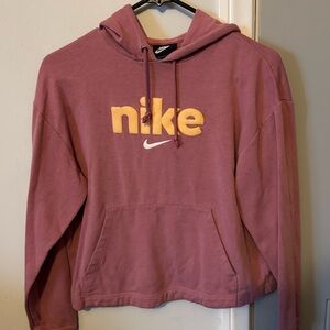 Nike Mauve Crop Hoodie with Orange Lettering
